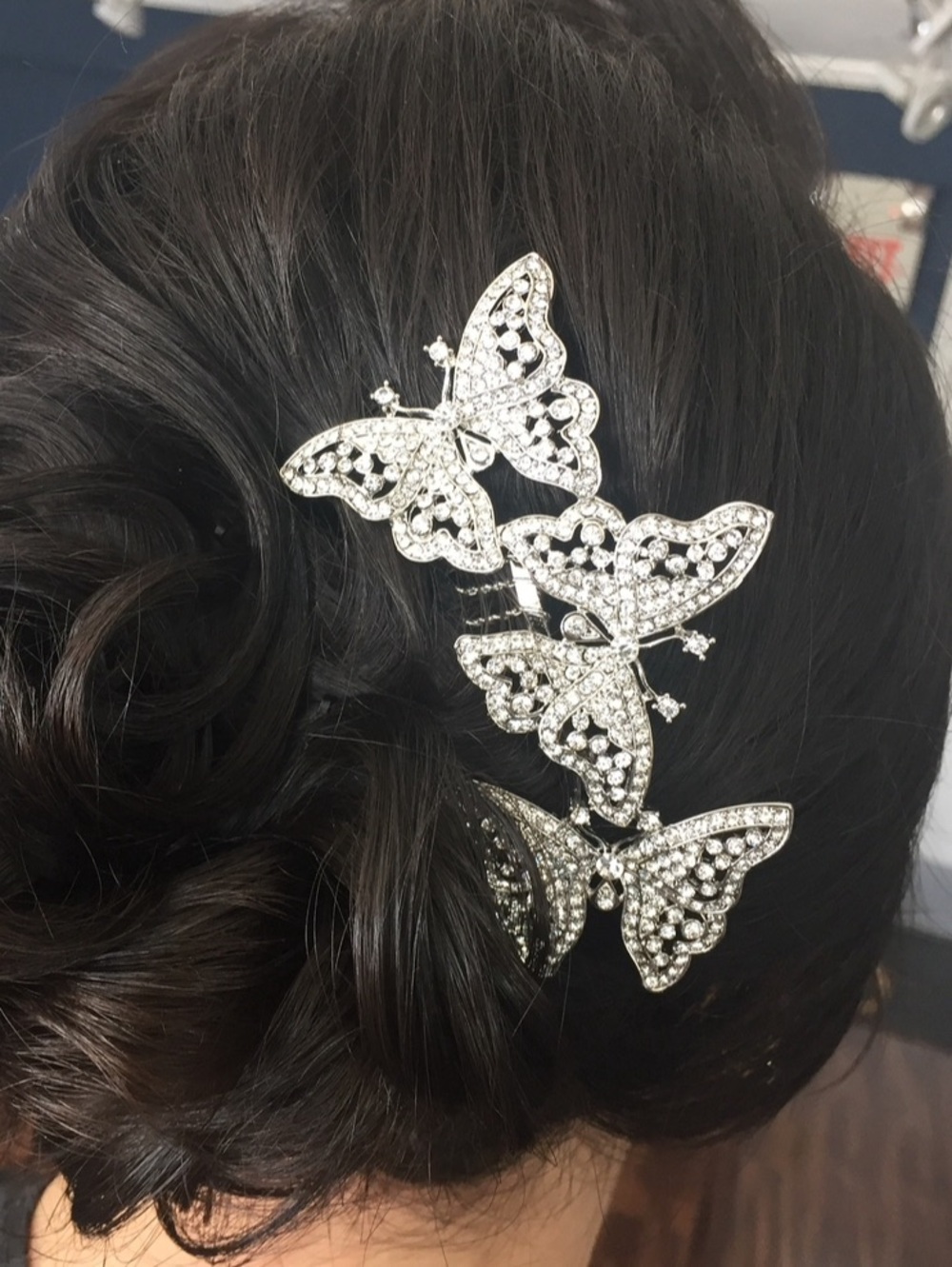 Rhinestone Butterfly Hair Comb - Silver Crystal Accent - Picture 2 of 3